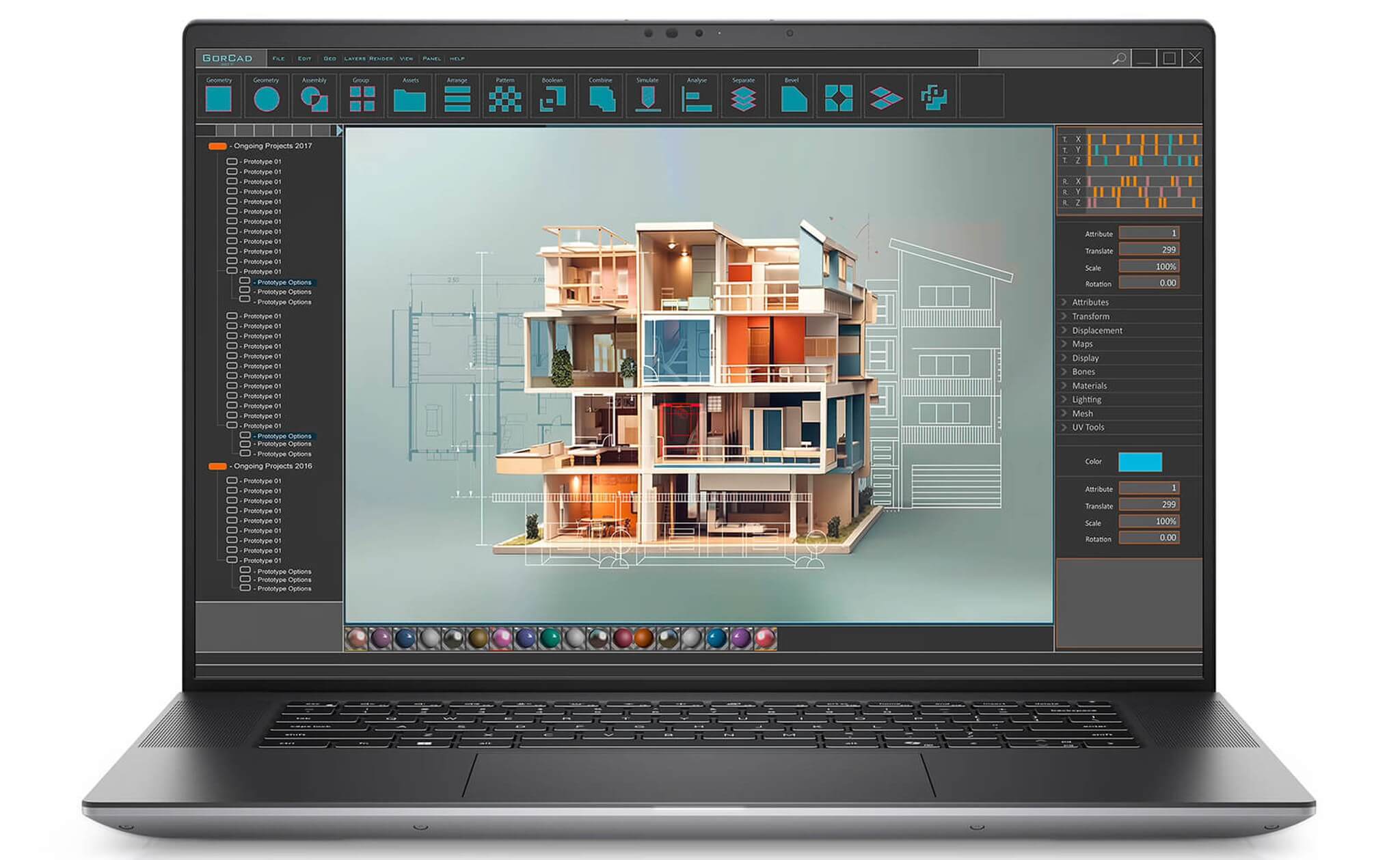 Màn hình 16 inch FHD+ 100% DCI-P3 trên Dell Precision 5690 hiển thị bản vẽ CAD