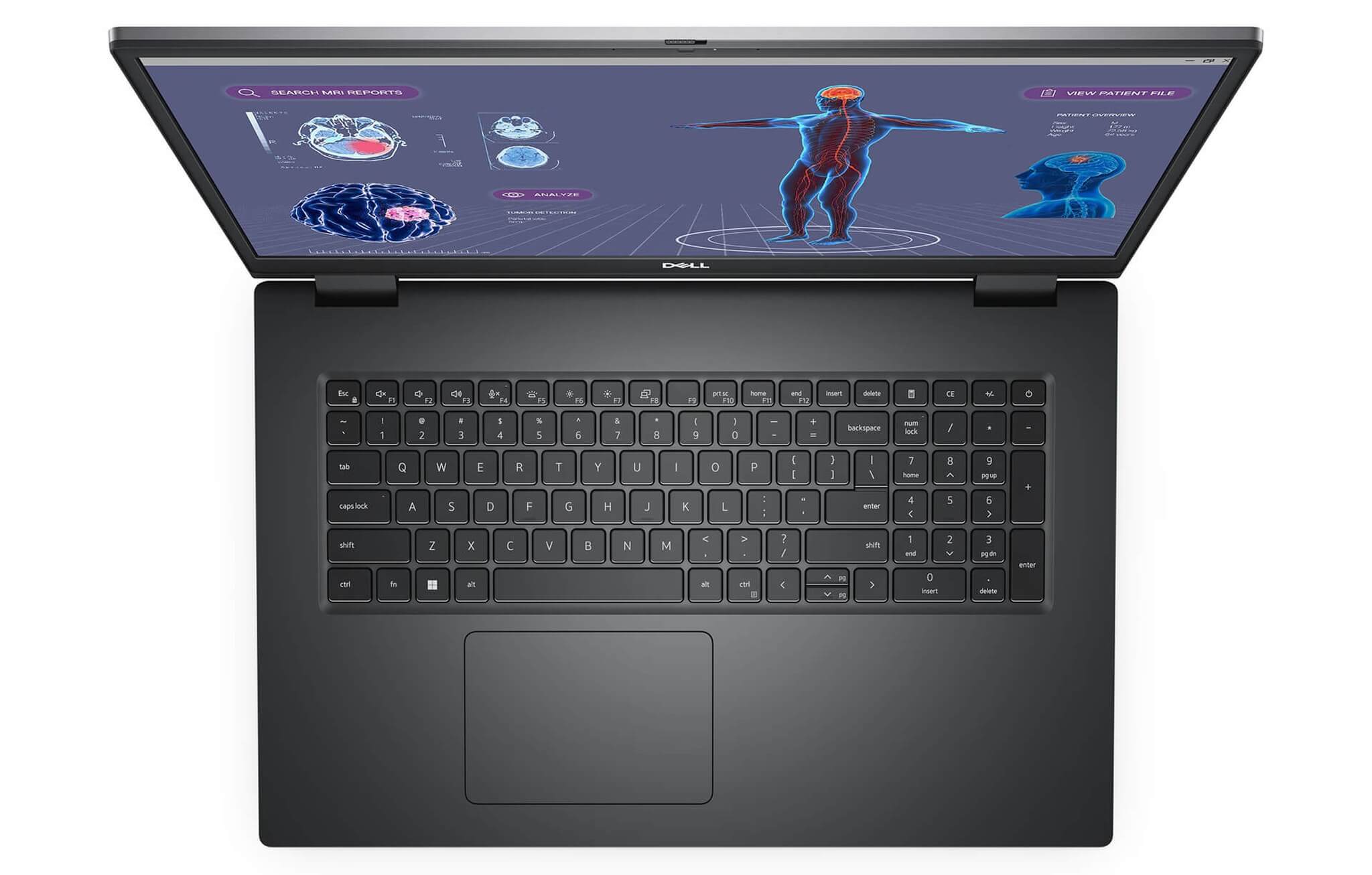 Bàn phím full-size chống tràn nước và touchpad lớn trên DELL Precision 7780 cho nhập liệu kỹ thuật