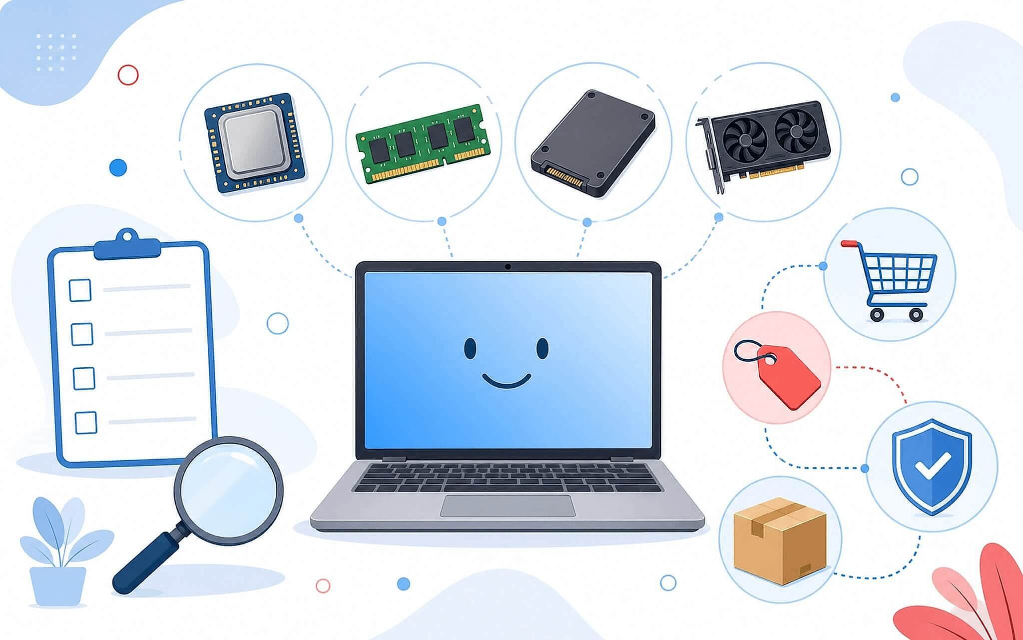 Minh hoạ chọn CPU, RAM, SSD và GPU cho laptop theo tác vụ Minh hoạ chọn CPU, RAM, SSD và GPU cho laptop theo tác vụ