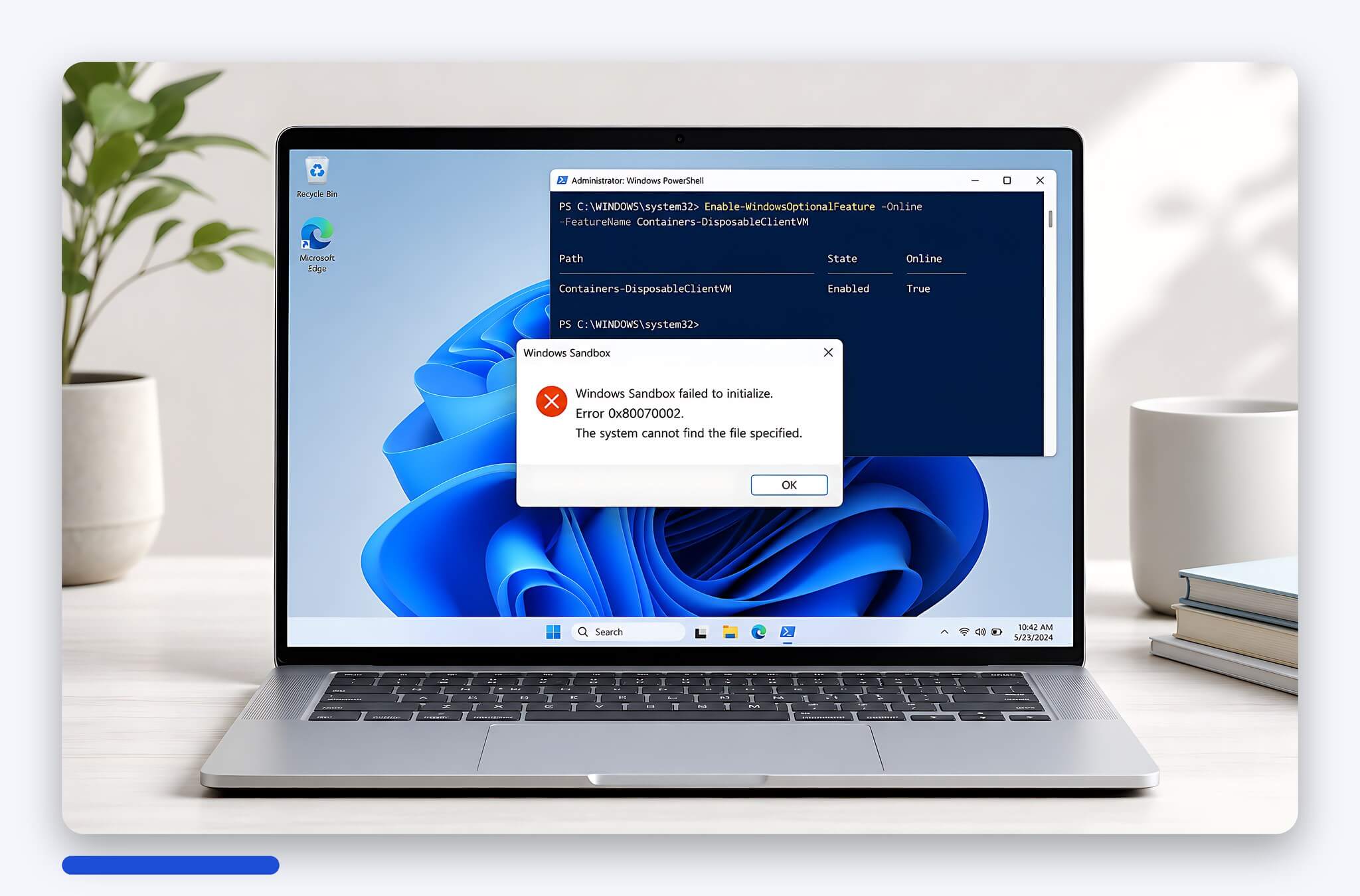 Hộp thoại báo lỗi Windows Sandbox failed to initialize kèm lệnh bật tính năng Hộp thoại báo lỗi Windows Sandbox failed to initialize kèm lệnh bật tính năng