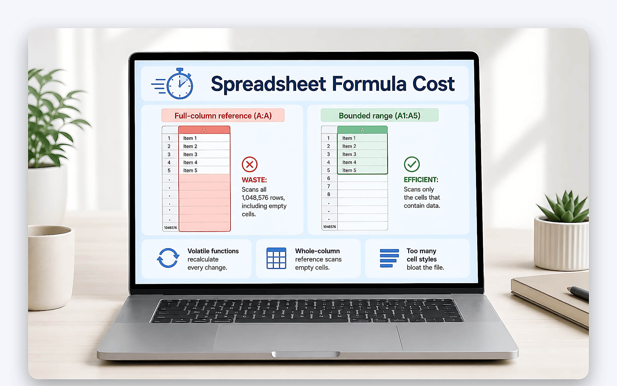Excel chạy chậm vì hàm biến động và định dạng dư thừa