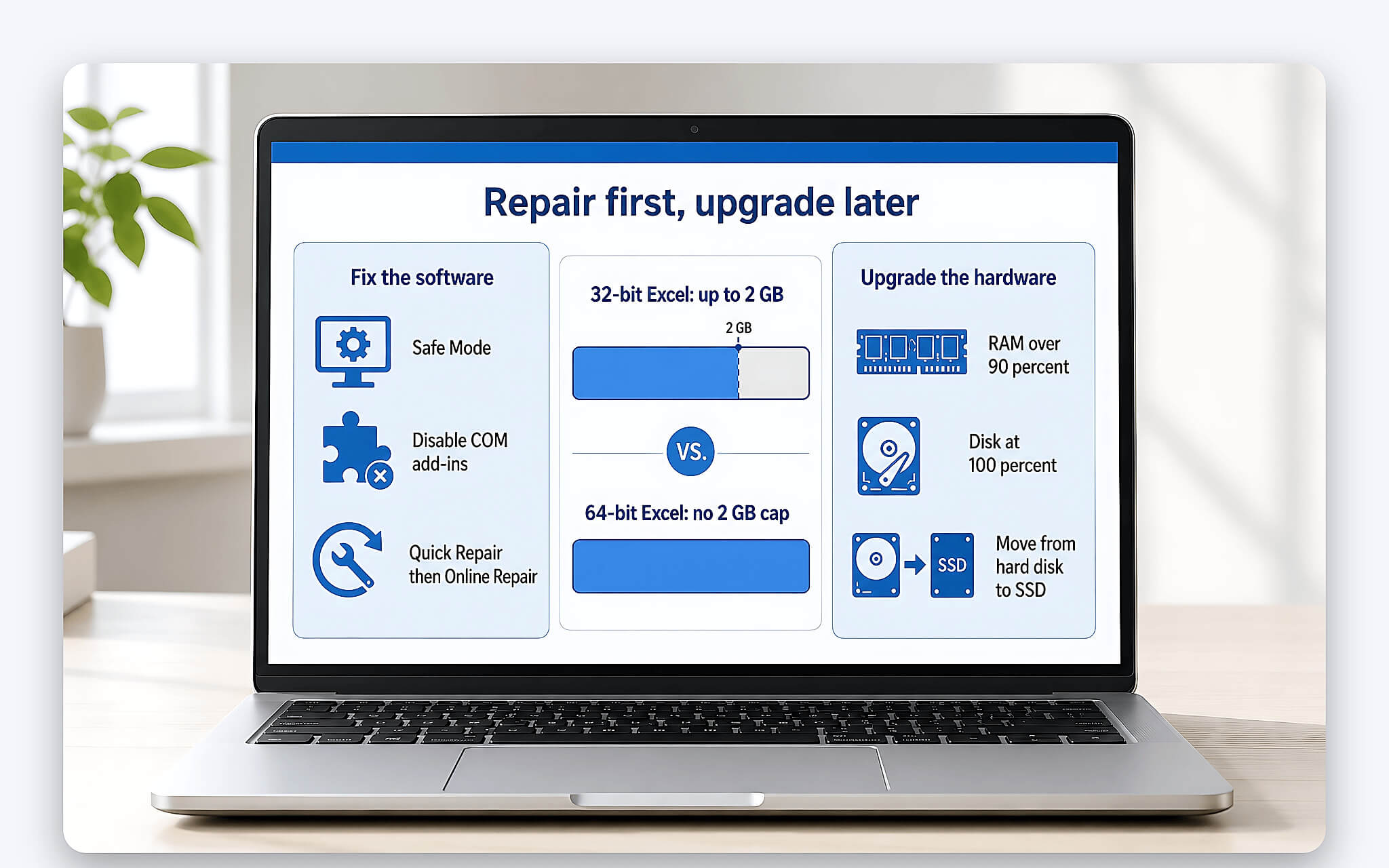 Khi nào Excel chạy chậm cần sửa phần mềm hoặc nâng cấp cấu hình laptop