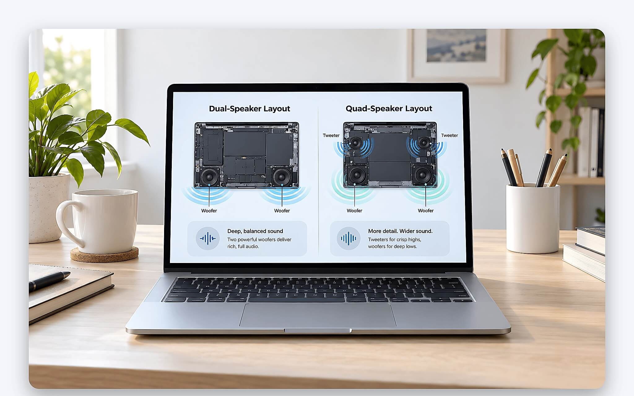 Vị trí đặt loa laptop và hướng phát âm thanh trên khung máy