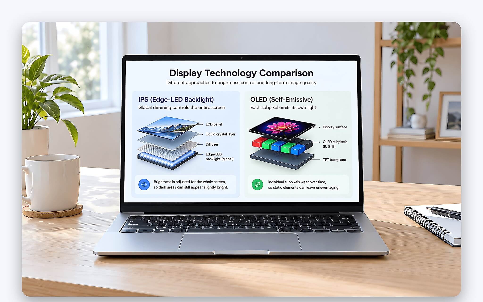 OLED burn-in và IPS bạc đèn nền lão hóa theo hai cơ chế riêng