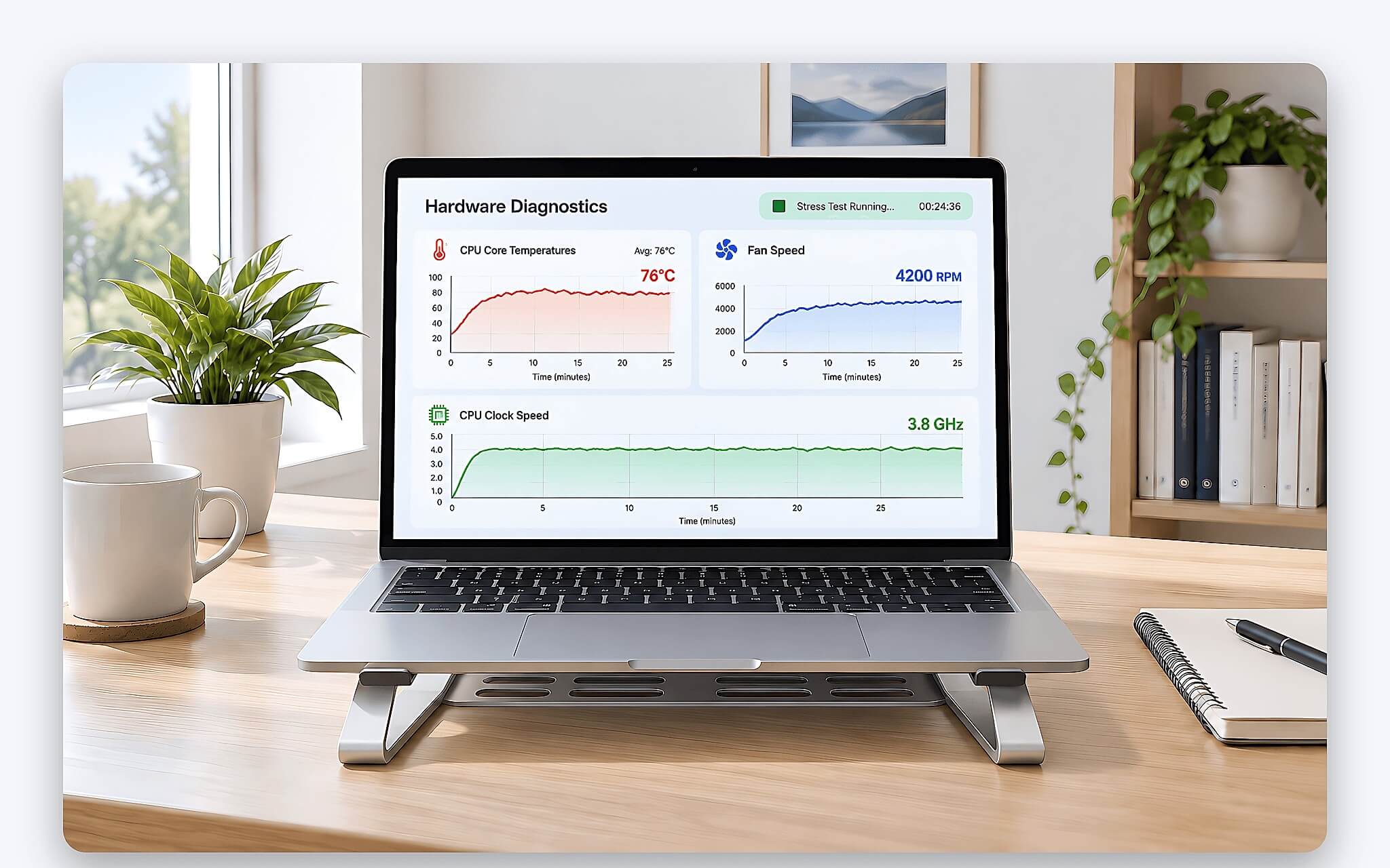 Đo nhiệt độ và xung nhịp kiểm tra tản nhiệt laptop