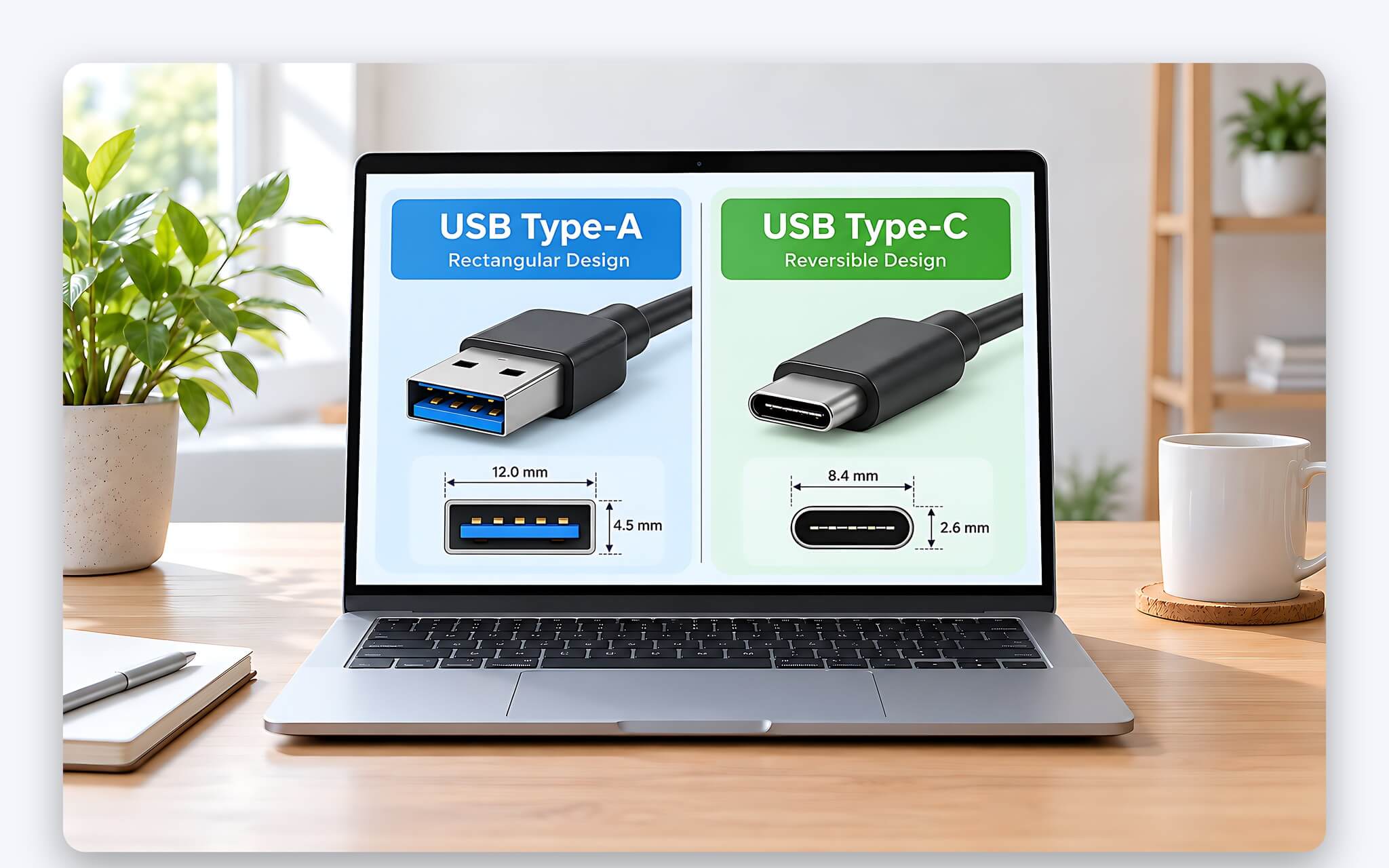 Cổng USB-A và USB-C trên cạnh laptop có thể cùng tốc độ dù khác hình dạng đầu cắm