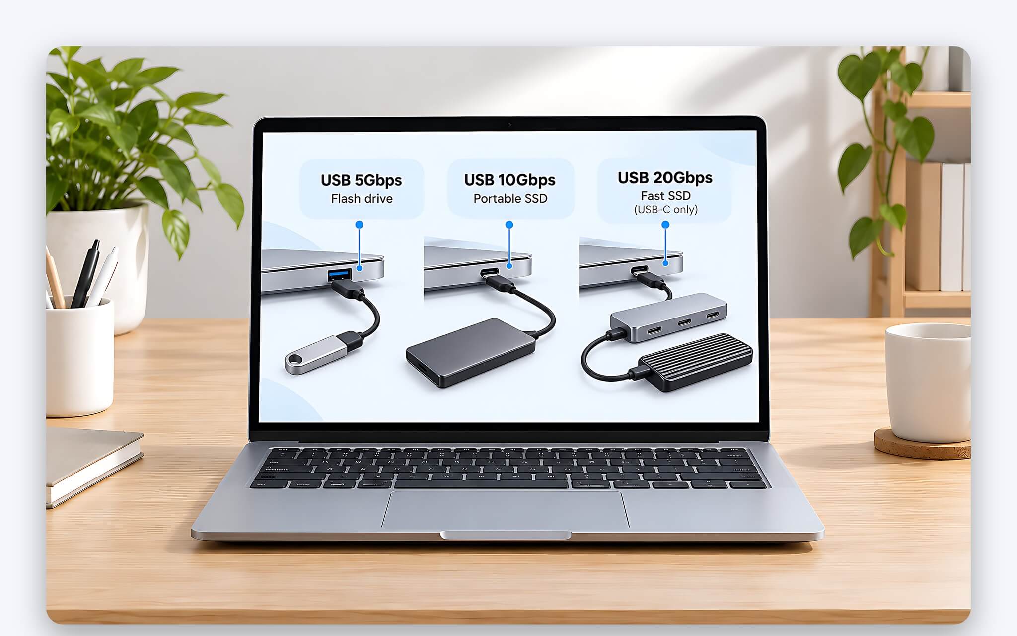 Chọn SSD di động, cáp và hub có tốc độ khớp với cổng USB của laptop