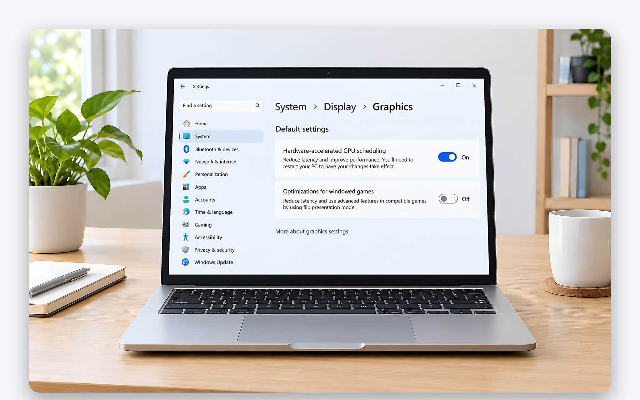 Vị trí công tắc GPU scheduling trong trang Graphics của Cài đặt Windows 11