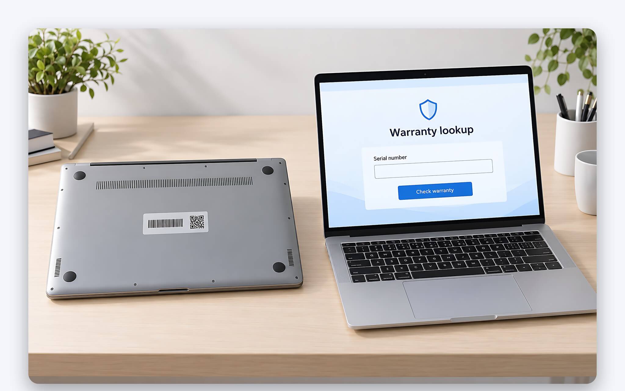 Số serial trên nhãn mặt đáy và tem bảo hành của laptop tân trang