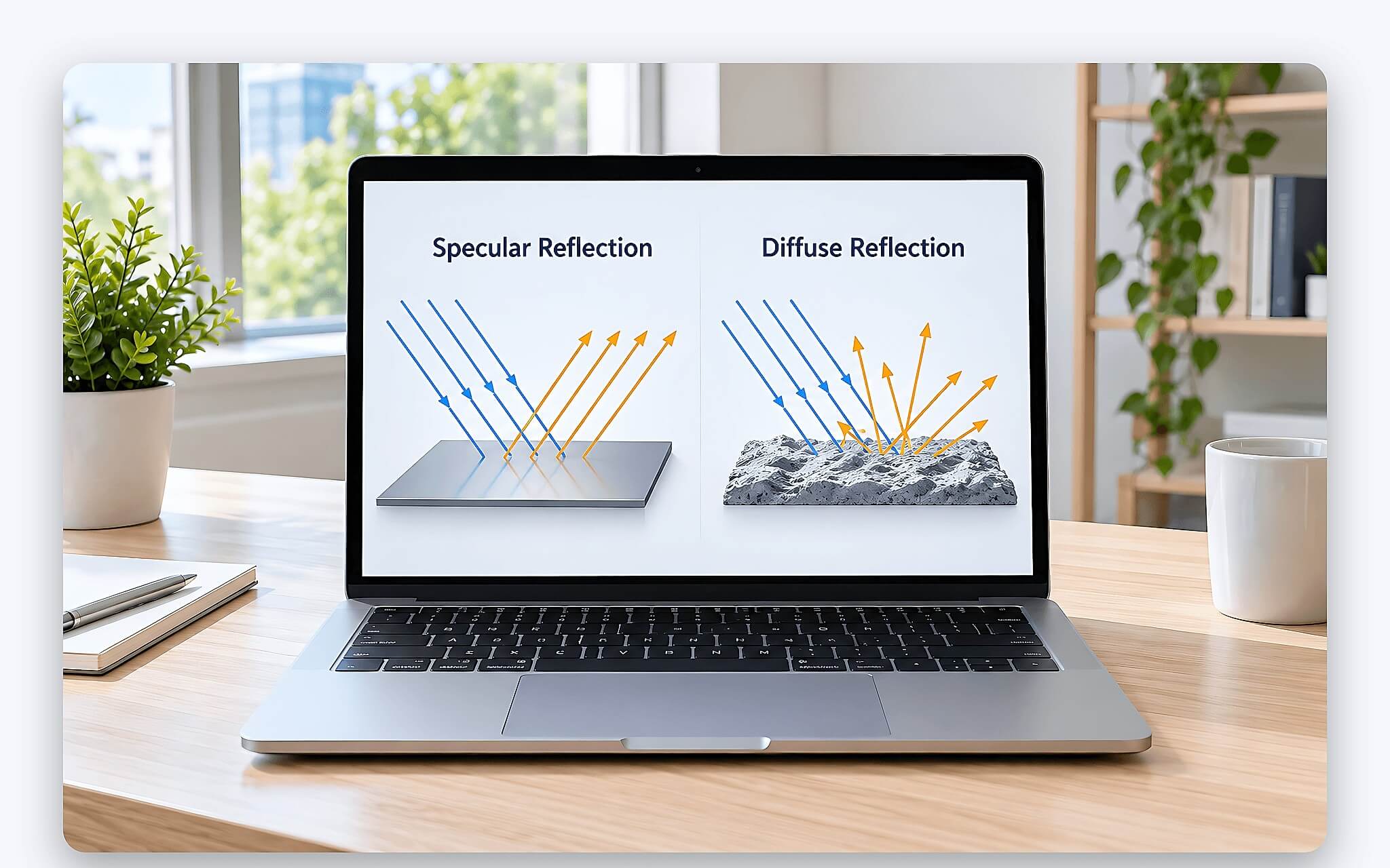 Lớp chống chói tán xạ ánh sáng phản xạ trên bề mặt màn hình laptop