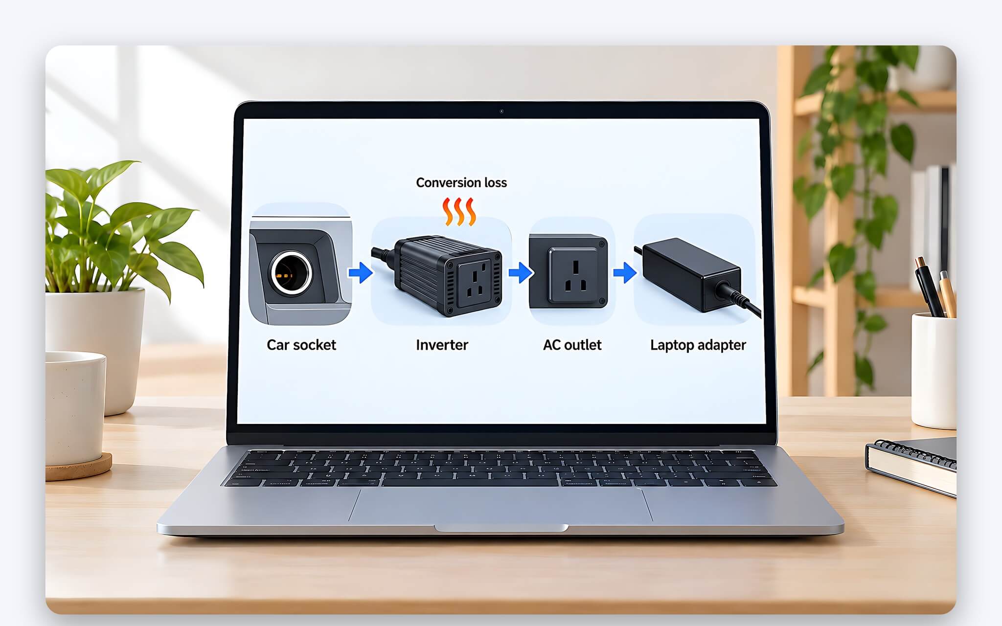 Inverter ô tô đổi điện 12V lên 220V và phần điện năng hao hụt