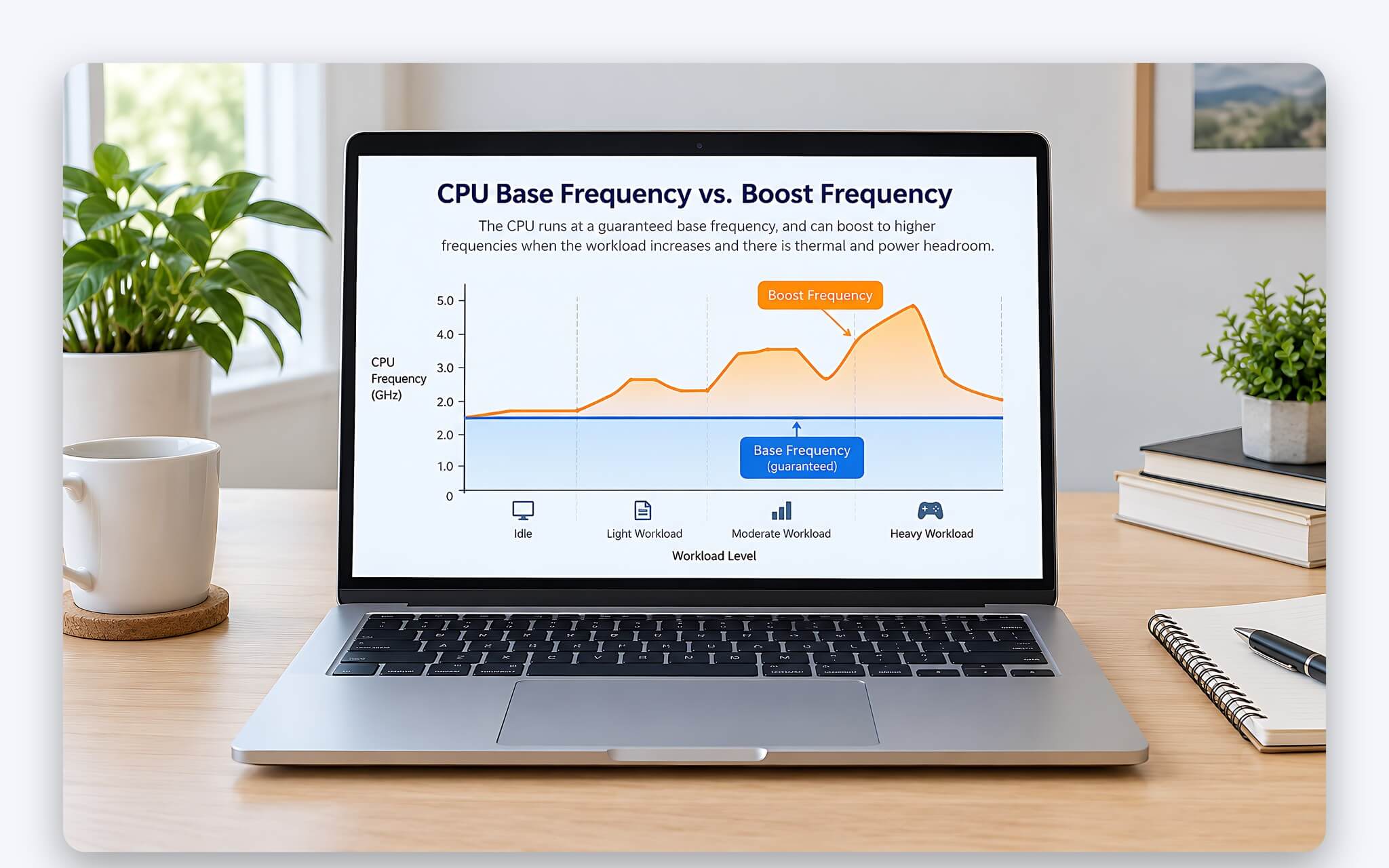 Turbo Boost nâng xung CPU laptop vượt mức cơ bản khi còn dư công suất và nhiệt độ
