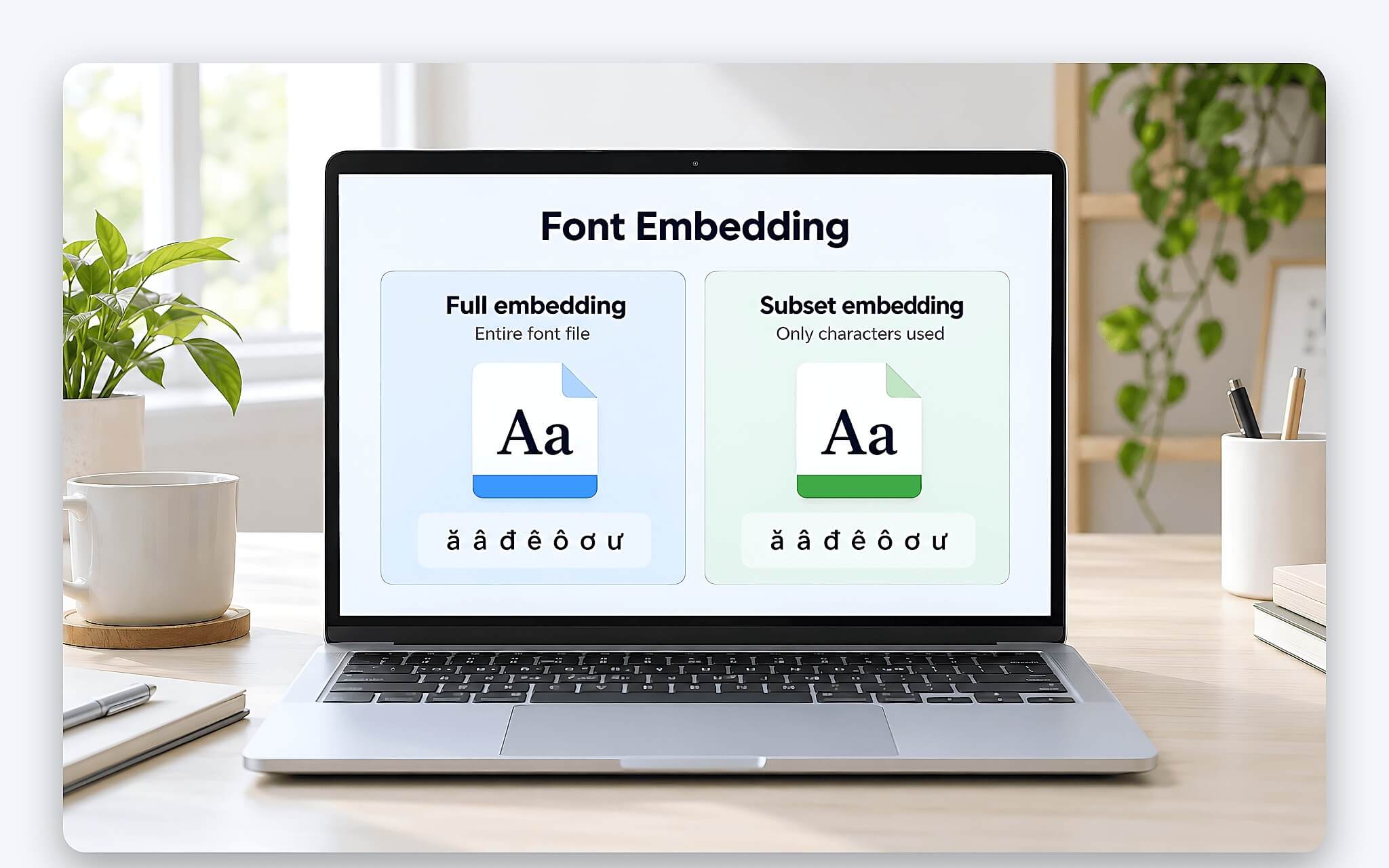 So sánh chữ tiếng Việt hiển thị đúng và bị vỡ dấu khi PDF thiếu nhúng font